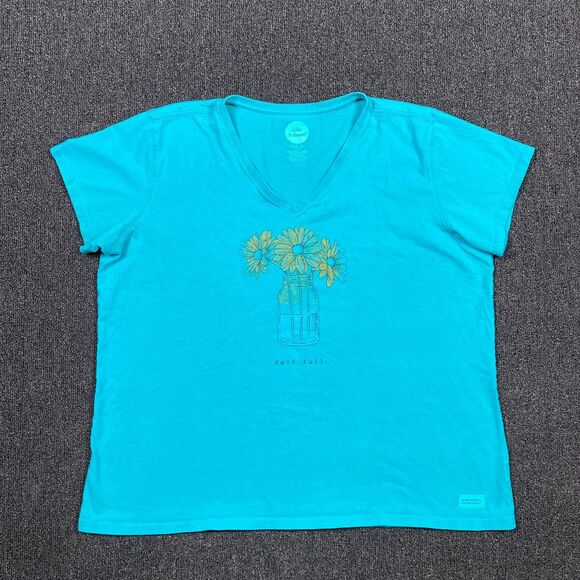 Life Is Good Crusher Tee Women's Blue Cup Half Full Graphic Print Size 2XL XXL - Picture 1 of 7
